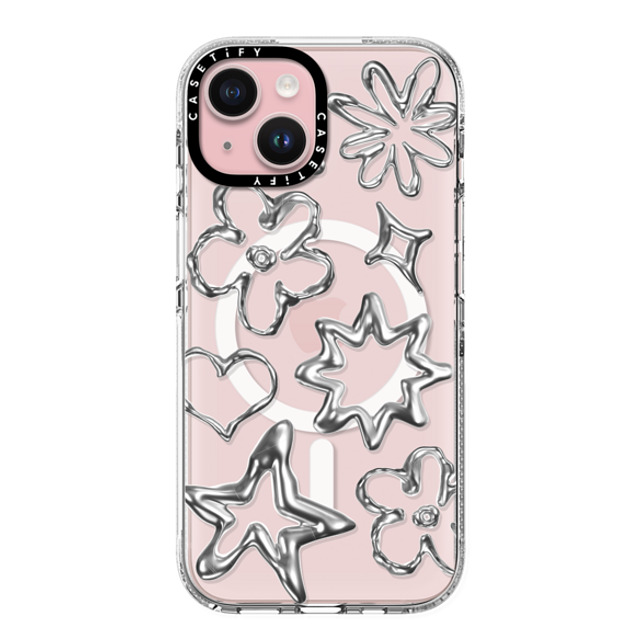 CASETiFY iPhone 15 ケース クリア クリア ケース MagSafe対応 Pattern,Star,Monochrome,Futurism Chrome Doodles