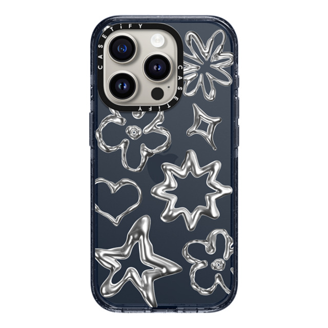 CASETiFY iPhone 15 Pro ケース Classic Blue インパクトケース Pattern,Star,Monochrome,Futurism Chrome Doodles