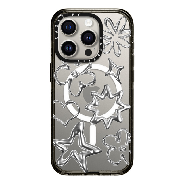 CASETiFY iPhone 15 Pro ケース ブラック インパクトケース MagSafe対応 Pattern,Star,Monochrome,Futurism Chrome Doodles