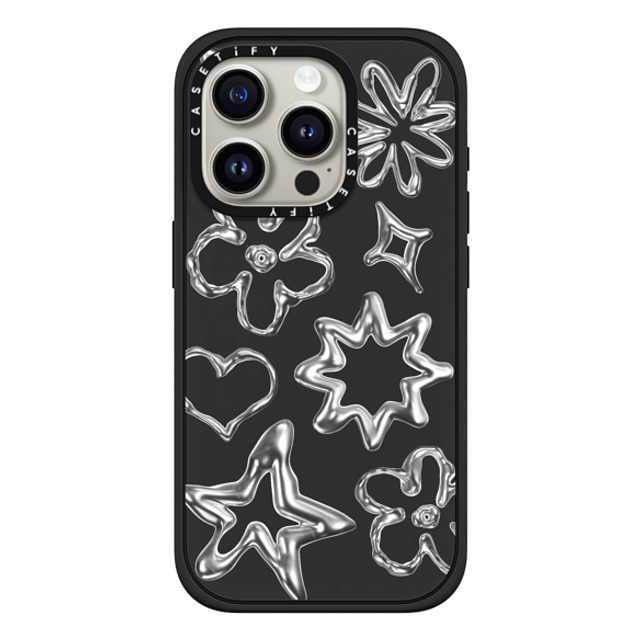 CASETiFY iPhone 15 Pro ケース マットブラック インパクトケース MagSafe対応 Pattern,Star,Monochrome,Futurism Chrome Doodles