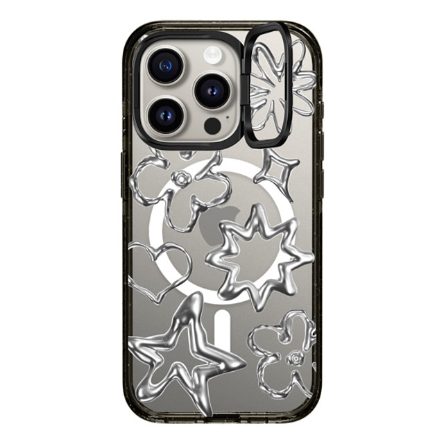 CASETiFY iPhone 15 Pro ケース ブラック インパクトリングスタンドケース MagSafe対応 Pattern,Star,Monochrome,Futurism Chrome Doodles