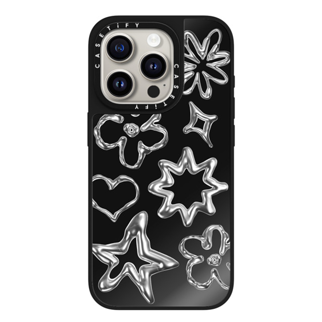 CASETiFY iPhone 15 Pro ケース Black on Black ミラーケース MagSafe対応 Pattern,Star,Monochrome,Futurism Chrome Doodles