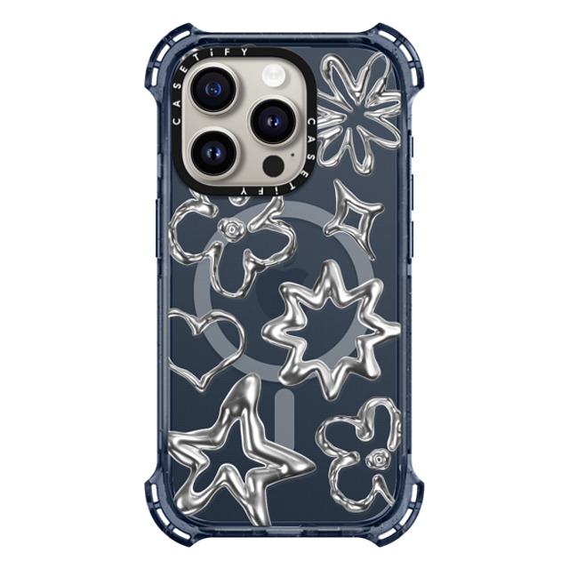 CASETiFY iPhone 15 Pro ケース Classic Blue バウンスケース Pattern,Star,Monochrome,Futurism Chrome Doodles