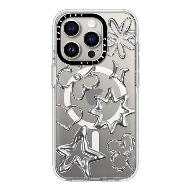 CASETiFY iPhone 15 Pro ケース クリア クリア ケース MagSafe対応 Pattern,Star,Monochrome,Futurism Chrome Doodles