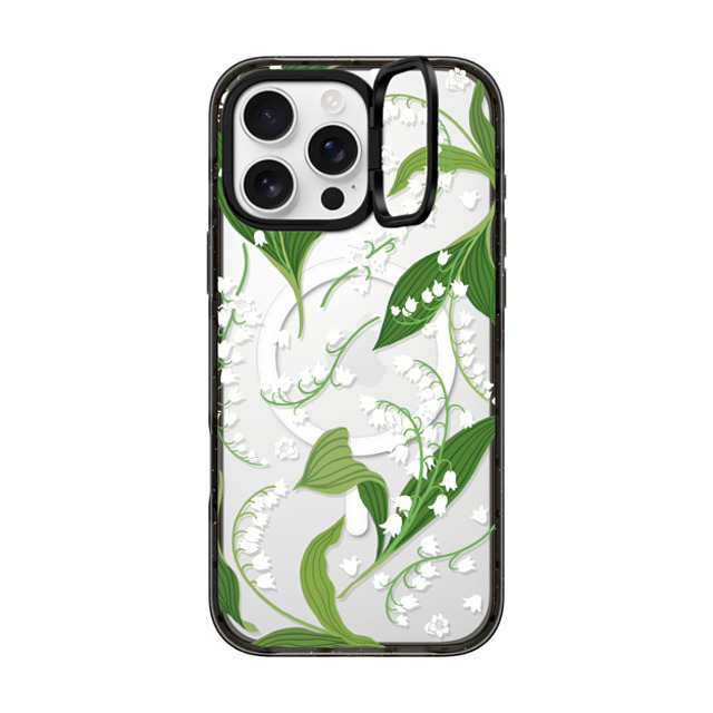 CASETiFY iPhone 16 Pro Max ケース ブラック インパクトリングスタンドケース MagSafe対応 フローラル Lily of the Valley