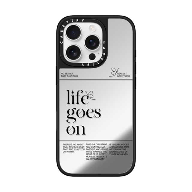 Realest Intentions x CASETiFY iPhone 16 Pro ケース Silver on Black ミラーケース MagSafe対応 Life Goes On