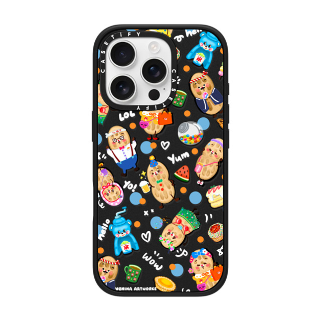 Venina_artworks x CASETiFY iPhone 16 Pro ケース マットブラック インパクトケース MagSafe対応 Peanuts Buddy (SS Fold)