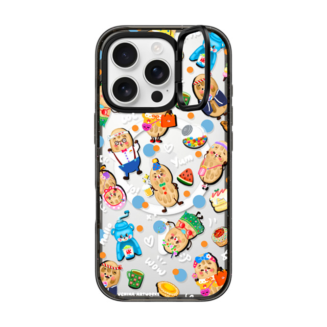 Venina_artworks x CASETiFY iPhone 16 Pro ケース ブラック インパクトリングスタンドケース MagSafe対応 Peanuts Buddy (SS Fold)