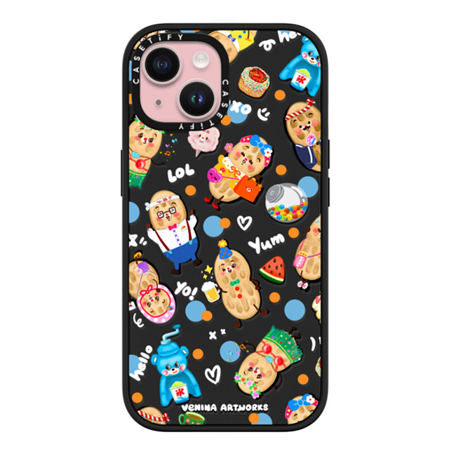 Venina_artworks x CASETiFY iPhone 15 ケース マットブラック インパクトケース MagSafe対応 Peanuts Buddy