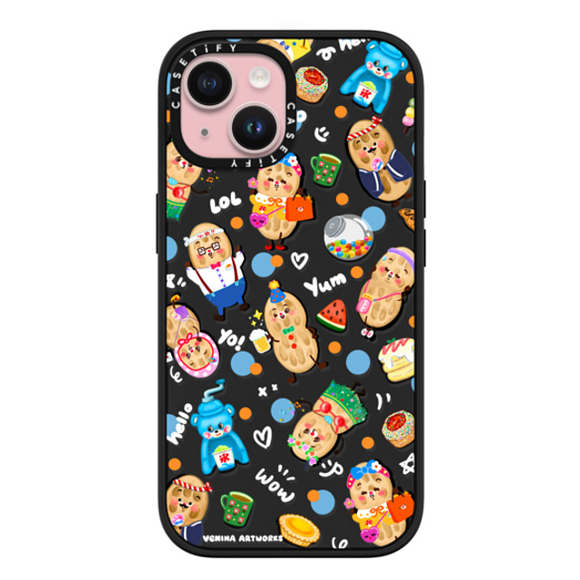 Venina_artworks x CASETiFY iPhone 15 ケース マットブラック インパクトケース MagSafe対応 Peanuts Buddy (SS Fold)