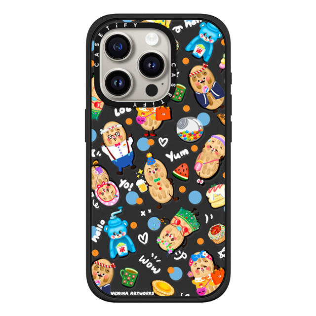 Venina_artworks x CASETiFY iPhone 15 Pro ケース マットブラック インパクトケース MagSafe対応 Peanuts Buddy (SS Fold)