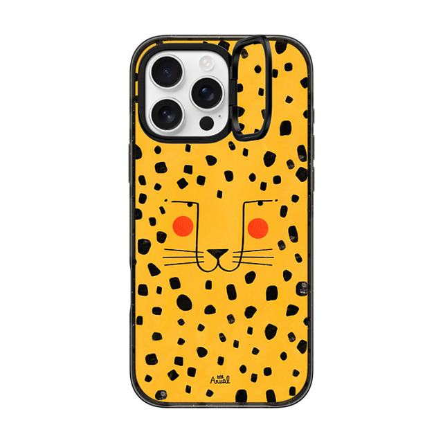 Arual Lhuillier x CASETiFY iPhone 16 Pro Max ケース ブラック インパクトリングスタンドケース MagSafe対応 Cheetah face by Arual