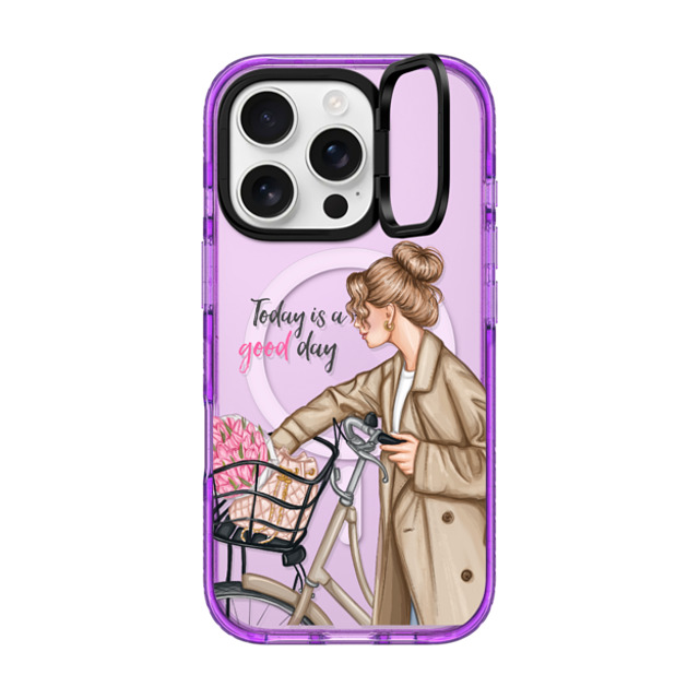 CASETiFY iPhone 16 Pro ケース パープル インパクトリングスタンドケース MagSafe対応 Today is a good day ksenia onegina