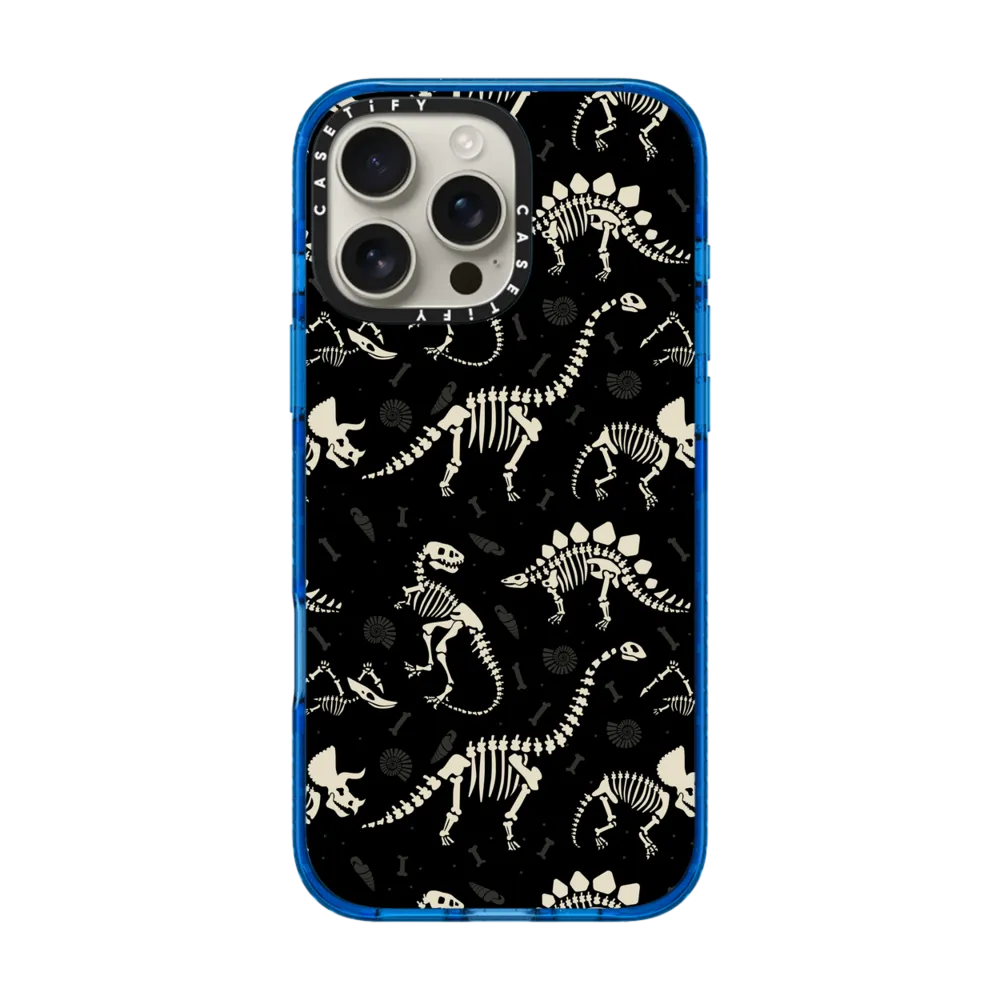 Impact iPhone 16 Pro Max Case MagSafe Compatible - Dinosaur Fossils on Black