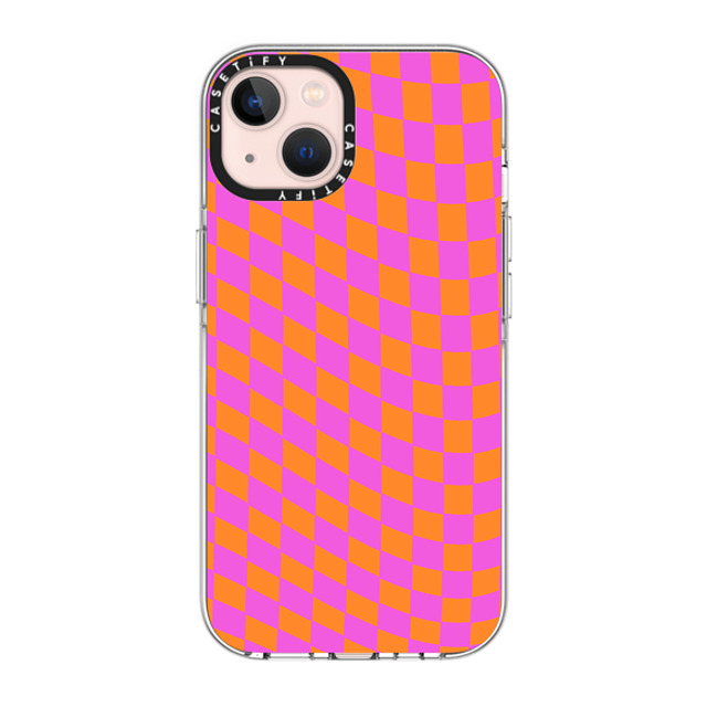 Allison Reich x CASETiFY iPhone 13 ケース クリア クリア ケース MagSafe対応 Pink and Orange Checkered