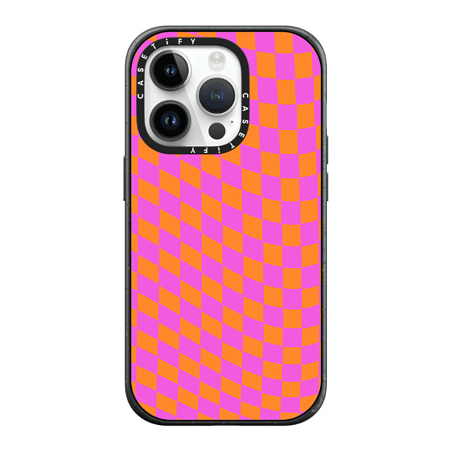 Allison Reich x CASETiFY iPhone 14 Pro ケース マットブラック インパクトケース MagSafe対応 Pink and Orange Checkered