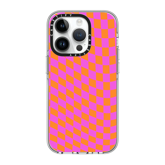 Allison Reich x CASETiFY iPhone 14 Pro ケース クリア クリア ケース MagSafe対応 Pink and Orange Checkered