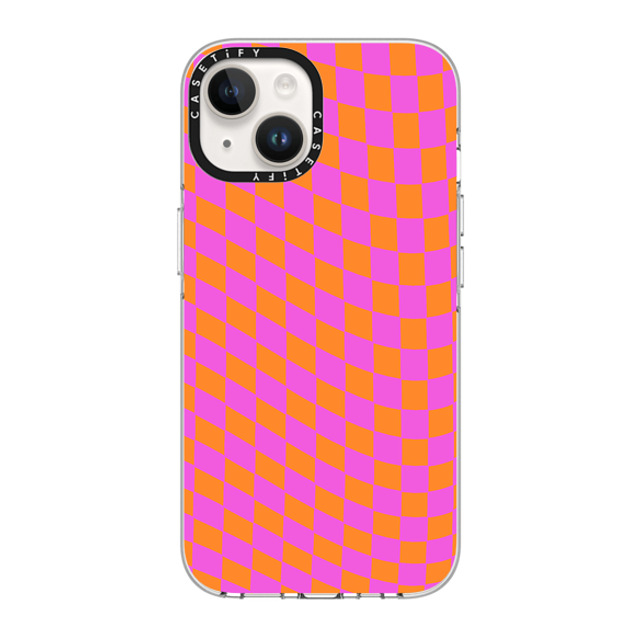 Allison Reich x CASETiFY iPhone 14 ケース クリア クリア ケース MagSafe対応 Pink and Orange Checkered