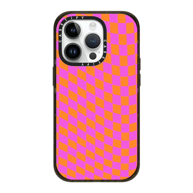 Allison Reich x CASETiFY iPhone 14 Pro ケース ブラック インパクトケース MagSafe対応 Pink and Orange Checkered