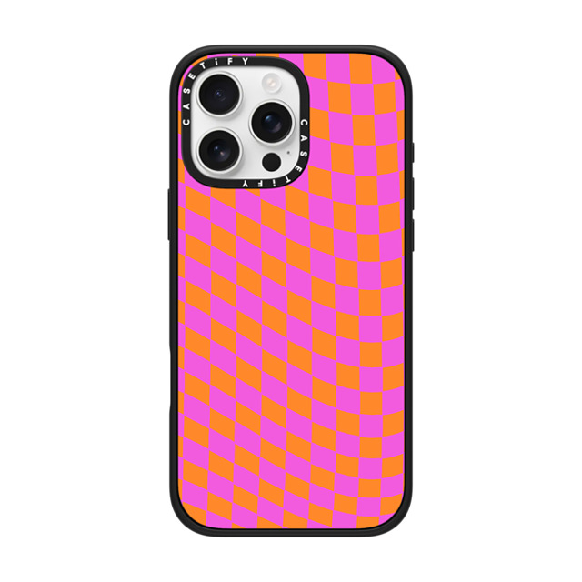 Allison Reich x CASETiFY iPhone 16 Pro Max ケース マットブラック インパクトケース MagSafe対応 Pink and Orange Checkered