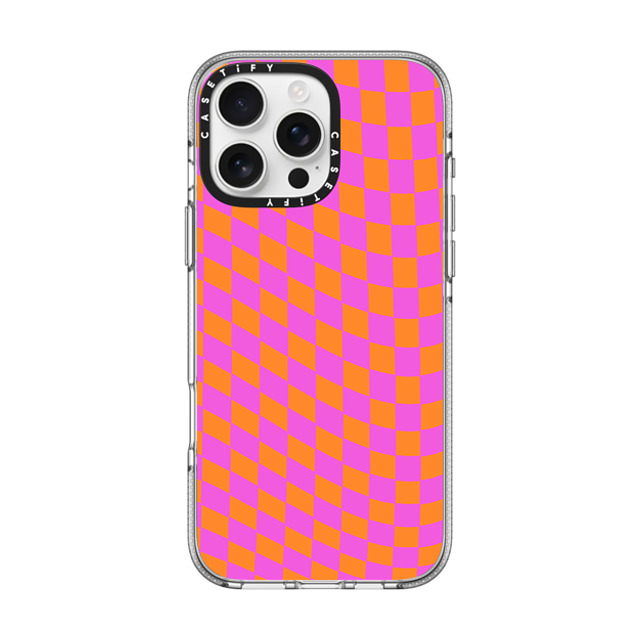 Allison Reich x CASETiFY iPhone 16 Pro Max ケース クリア クリア ケース MagSafe対応 Pink and Orange Checkered