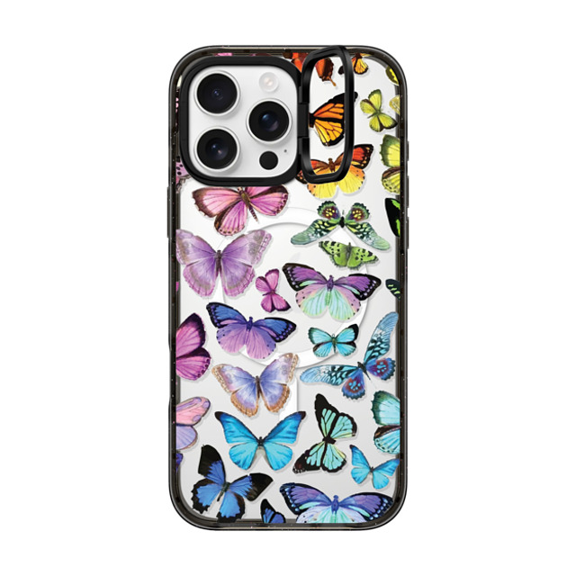 Allison Reich x CASETiFY iPhone 16 Pro Max ケース ブラック インパクトリングスタンドケース MagSafe対応 Butterfly Rainbow