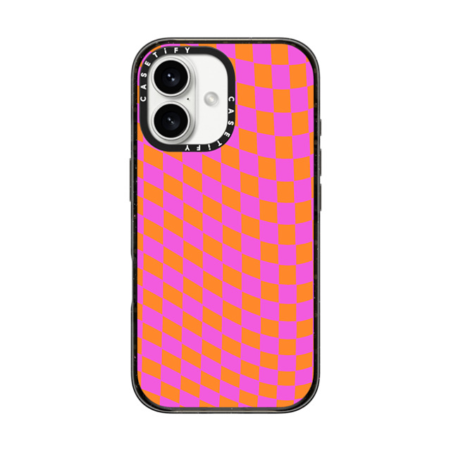 Allison Reich x CASETiFY iPhone 16 ケース ブラック インパクトケース MagSafe対応 Pink and Orange Checkered