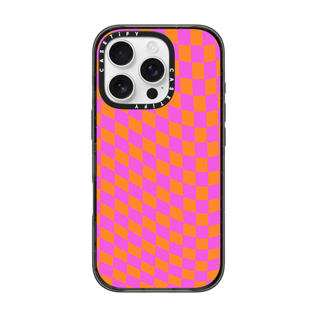 Allison Reich x CASETiFY iPhone 16 Pro ケース ブラック インパクトケース MagSafe対応 Pink and Orange Checkered