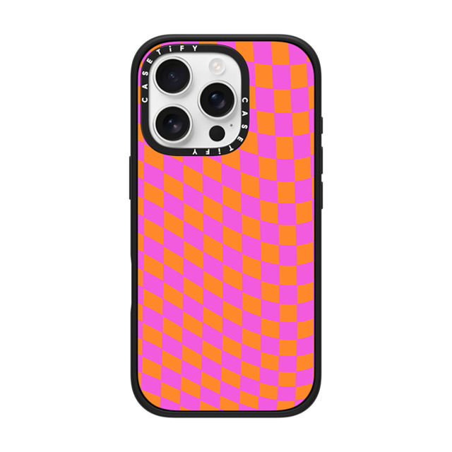 Allison Reich x CASETiFY iPhone 16 Pro ケース マットブラック インパクトケース MagSafe対応 Pink and Orange Checkered