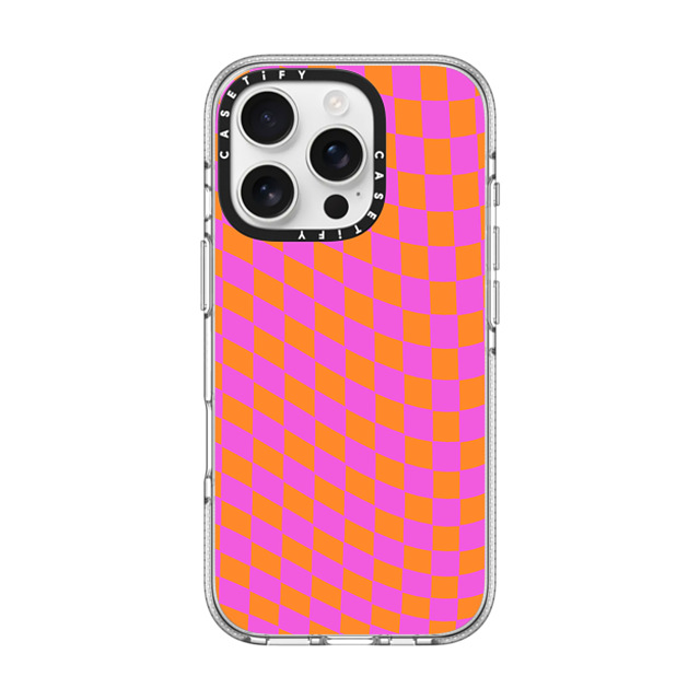 Allison Reich x CASETiFY iPhone 16 Pro ケース クリア クリア ケース MagSafe対応 Pink and Orange Checkered