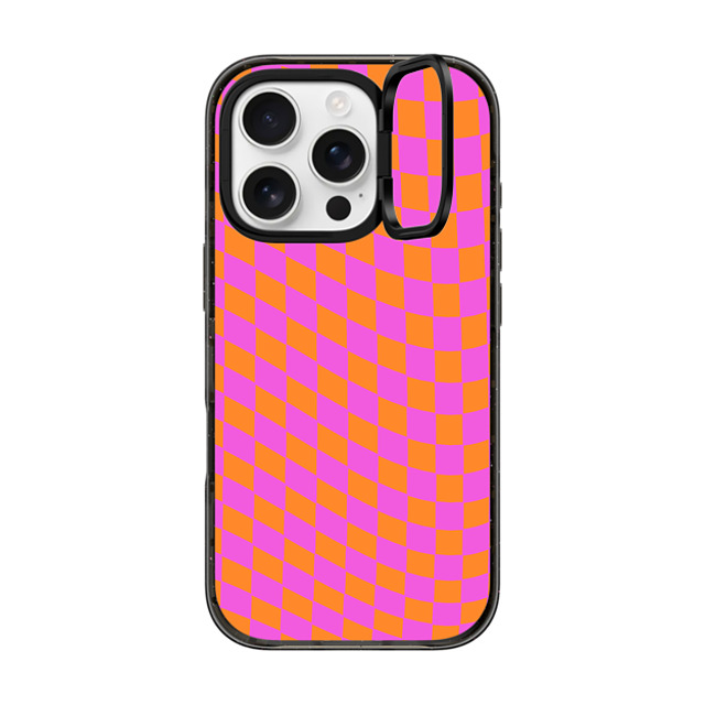 Allison Reich x CASETiFY iPhone 16 Pro ケース ブラック インパクトリングスタンドケース MagSafe対応 Pink and Orange Checkered