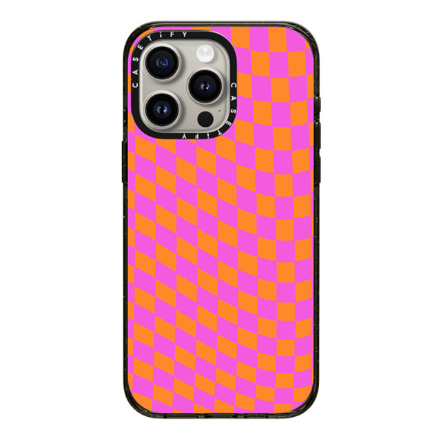 Allison Reich x CASETiFY iPhone 15 Pro Max ケース ブラック インパクトケース Pink and Orange Checkered