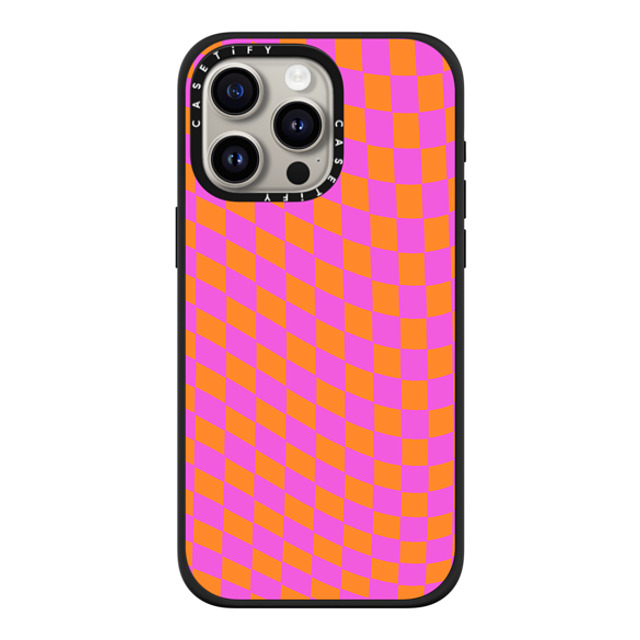 Allison Reich x CASETiFY iPhone 15 Pro Max ケース マットブラック インパクトケース MagSafe対応 Pink and Orange Checkered