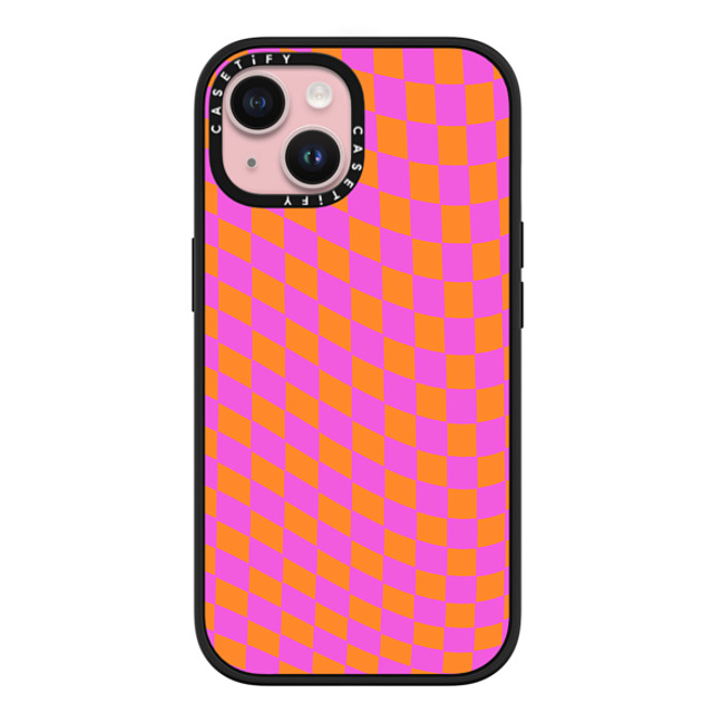 Allison Reich x CASETiFY iPhone 15 ケース マットブラック インパクトケース MagSafe対応 Pink and Orange Checkered