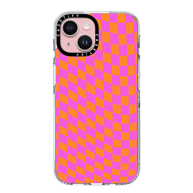 Allison Reich x CASETiFY iPhone 15 ケース クリア クリア ケース MagSafe対応 Pink and Orange Checkered