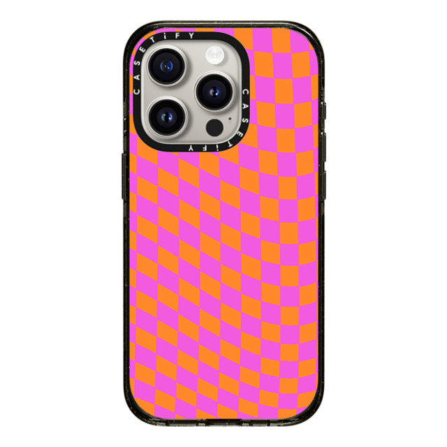 Allison Reich x CASETiFY iPhone 15 Pro ケース ブラック インパクトケース Pink and Orange Checkered