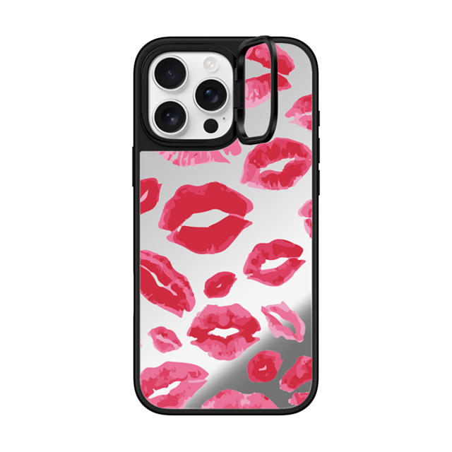 Allison Reich x CASETiFY iPhone 16 Pro Max ケース Silver on Black ミラー リングスタンドケース MagSafe対応 Lipstick Kisses