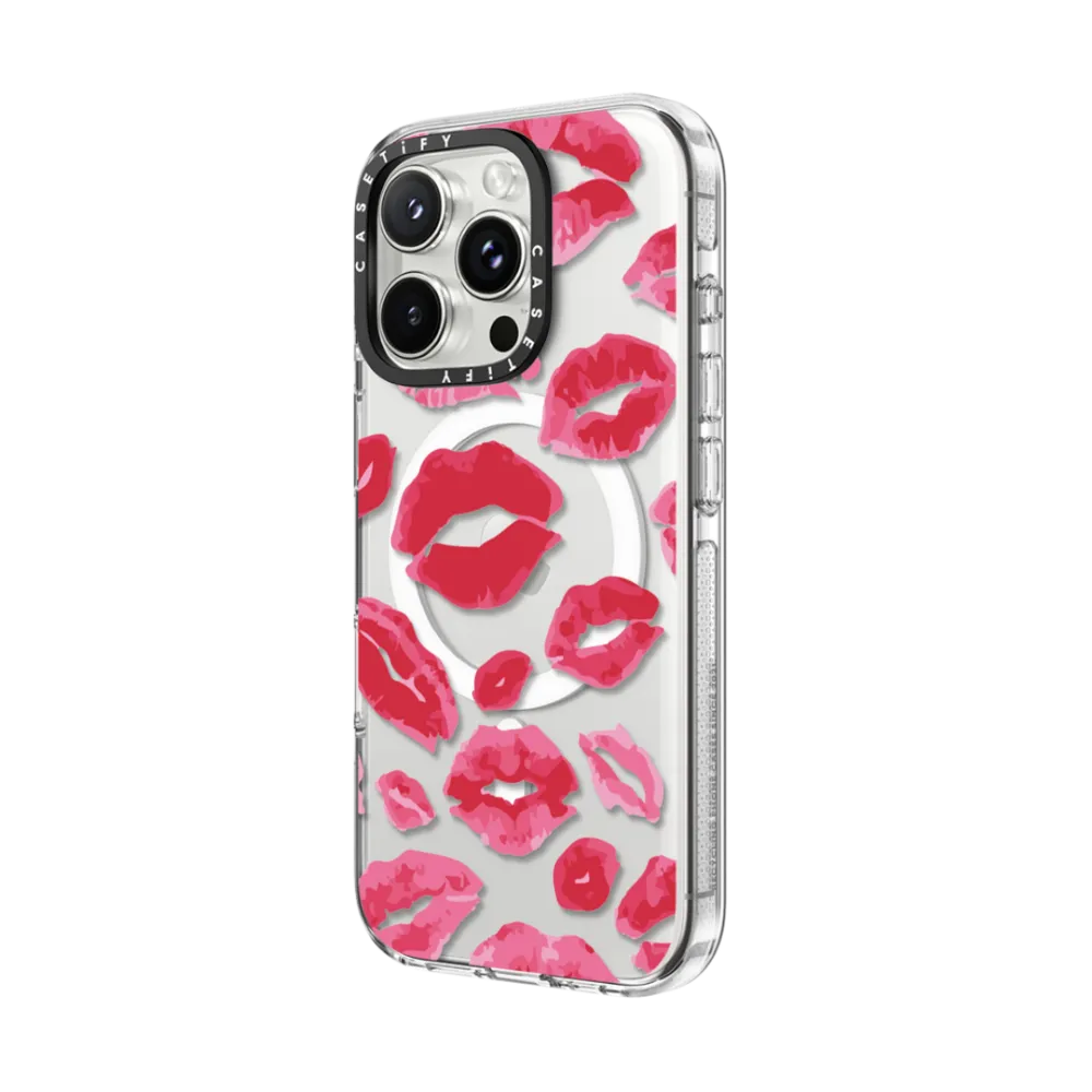 Clear iPhone 16 Pro Max Case MagSafe Compatible - Lipstick Kisses