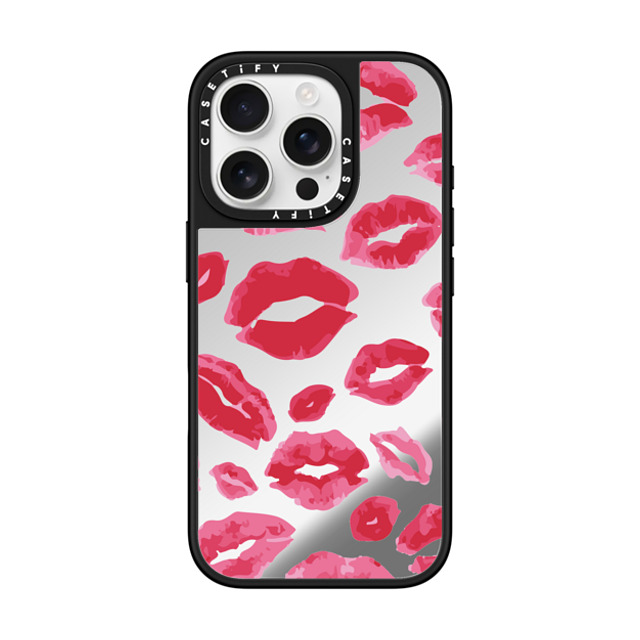 Allison Reich x CASETiFY iPhone 16 Pro ケース Silver on Black ミラーケース MagSafe対応 Lipstick Kisses