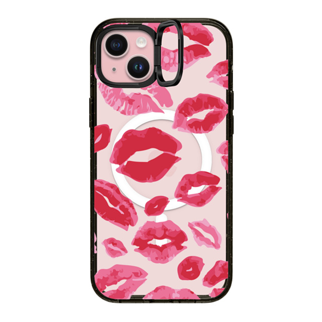 Allison Reich x CASETiFY iPhone 15 Plus ケース ブラック インパクトリングスタンドケース MagSafe対応 Lipstick Kisses