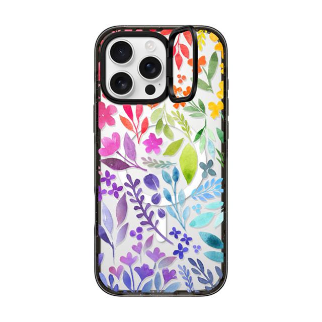 Allison Reich x CASETiFY iPhone 16 Pro Max ケース ブラック インパクトリングスタンドケース MagSafe対応 Floral Rainbow