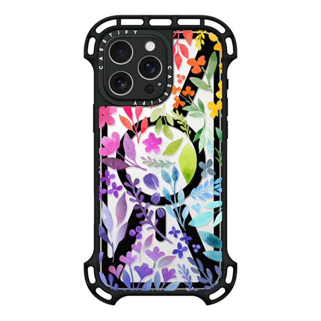 Allison Reich x CASETiFY iPhone 16 Pro Max ケース ブラック ウルトラ バウンスケース MagSafe対応 Floral Rainbow