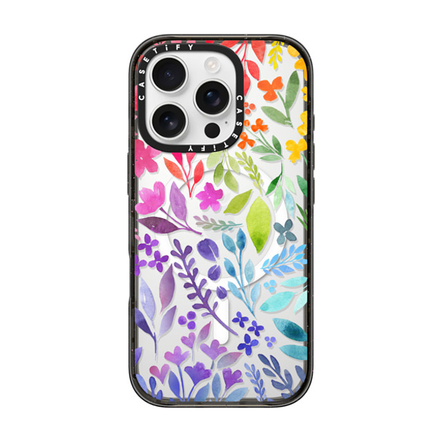 Allison Reich x CASETiFY iPhone 16 Pro ケース ブラック インパクトケース MagSafe対応 Floral Rainbow