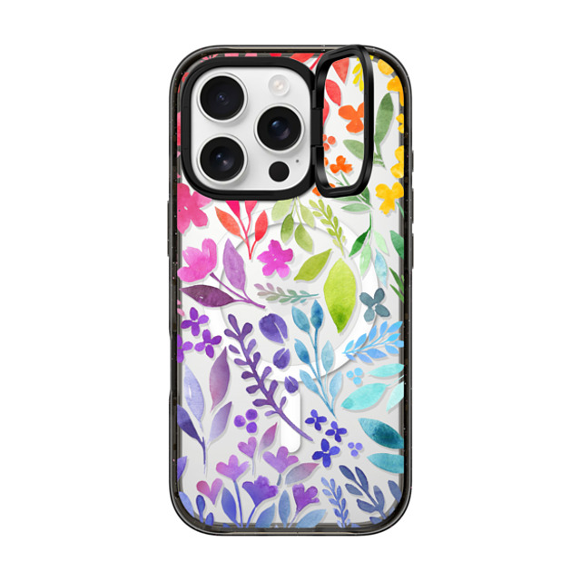 Allison Reich x CASETiFY iPhone 16 Pro ケース ブラック インパクトリングスタンドケース MagSafe対応 Floral Rainbow