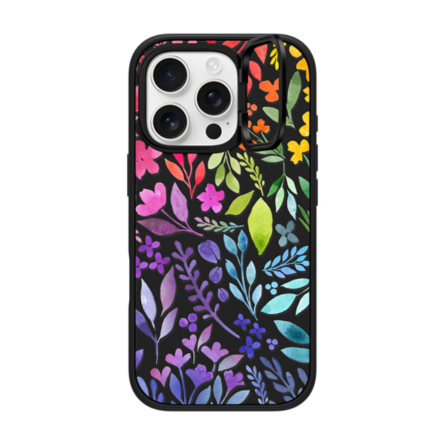 Allison Reich x CASETiFY iPhone 16 Pro ケース マットブラック インパクトリングスタンドケース MagSafe対応 Floral Rainbow