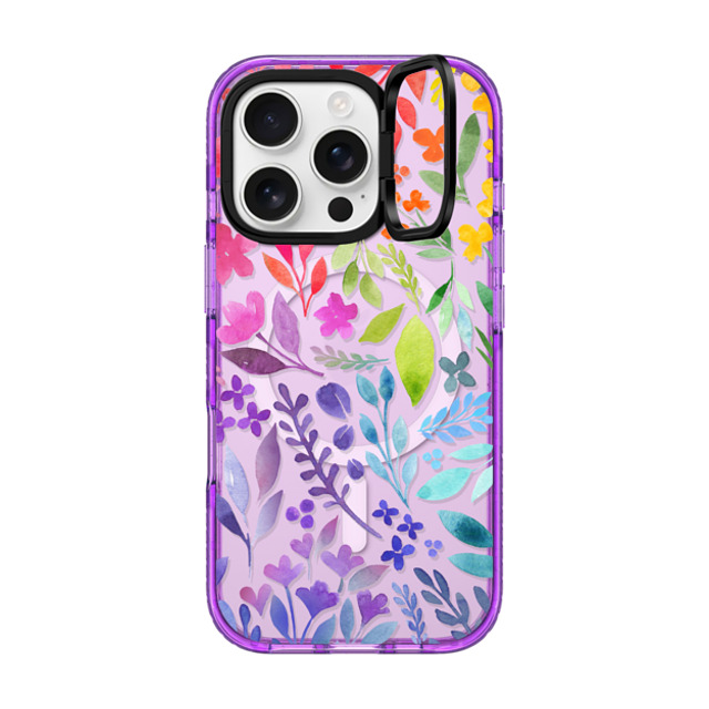 Allison Reich x CASETiFY iPhone 16 Pro ケース パープル インパクトリングスタンドケース MagSafe対応 Floral Rainbow
