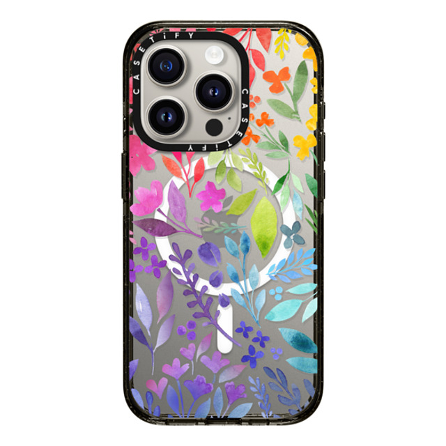 Allison Reich x CASETiFY iPhone 15 Pro ケース ブラック インパクトケース MagSafe対応 Floral Rainbow