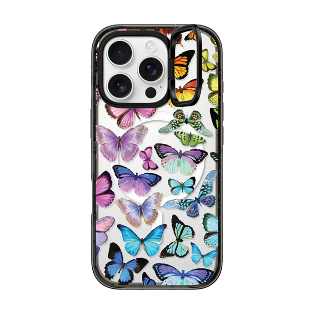 Allison Reich x CASETiFY iPhone 16 Pro ケース ブラック インパクトリングスタンドケース MagSafe対応 Butterfly Rainbow