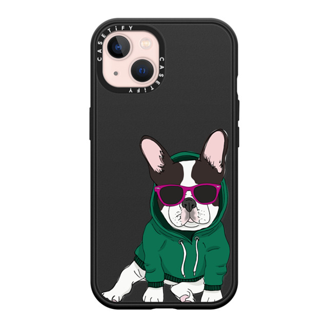 Megan Roy x CASETiFY iPhone 13 ケース マットブラック インパクトケース MagSafe対応 Hipster Frenchie - Black and White