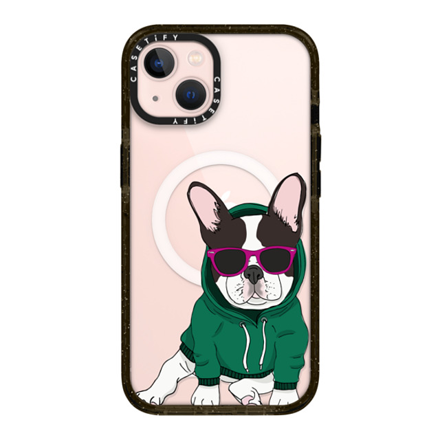 Megan Roy x CASETiFY iPhone 13 ケース ブラック インパクトケース MagSafe対応 Hipster Frenchie - Black and White